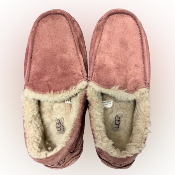 UGG Shoes - UGG Ansley Slippers Women’s 8 Dusty Rose Mauve Suede Shearling Moccasin